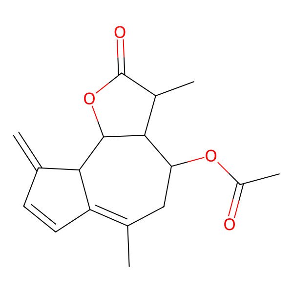 2D Structure of [(3S,3aR,4S,9aS,9bR)-3,6-dimethyl-9-methylidene-2-oxo-3,3a,4,5,9a,9b-hexahydroazuleno[4,5-b]furan-4-yl] acetate