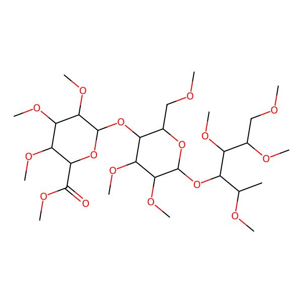 2D Structure of methyl (2S,3S,4S,5R,6S)-6-[(2R,3R,4S,5R,6S)-4,5-dimethoxy-2-(methoxymethyl)-6-[(2S,3R,4S,5S)-2,4,5,6-tetramethoxyhexan-3-yl]oxyoxan-3-yl]oxy-3,4,5-trimethoxyoxane-2-carboxylate