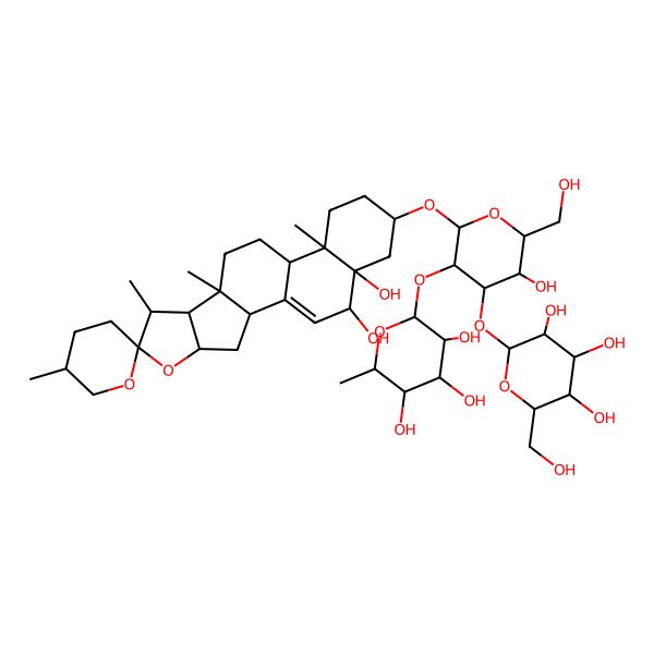 2D Structure of 2-[2-(18,19-Dihydroxy-5',7,9,13-tetramethylspiro[5-oxapentacyclo[10.8.0.02,9.04,8.013,18]icos-1(20)-ene-6,2'-oxane]-16-yl)oxy-5-hydroxy-6-(hydroxymethyl)-4-[3,4,5-trihydroxy-6-(hydroxymethyl)oxan-2-yl]oxyoxan-3-yl]oxy-6-methyloxane-3,4,5-triol