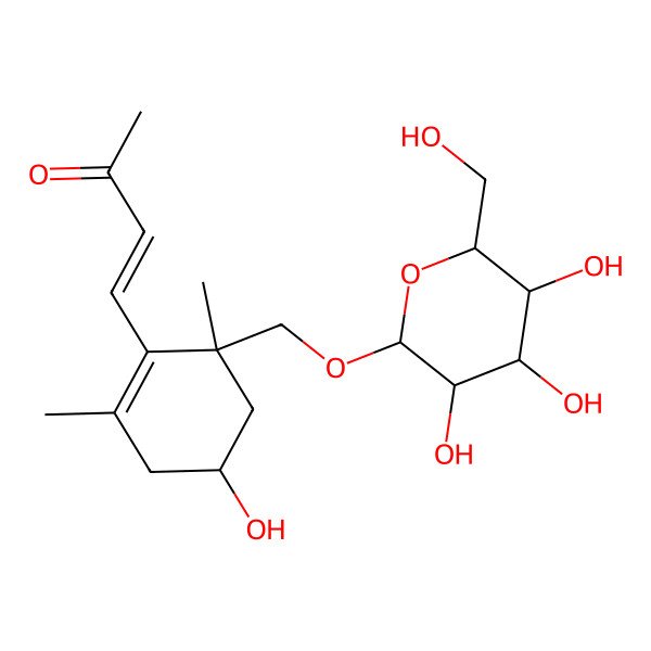 2D Structure of 4-[4-Hydroxy-2,6-dimethyl-6-[[3,4,5-trihydroxy-6-(hydroxymethyl)oxan-2-yl]oxymethyl]cyclohexen-1-yl]but-3-en-2-one