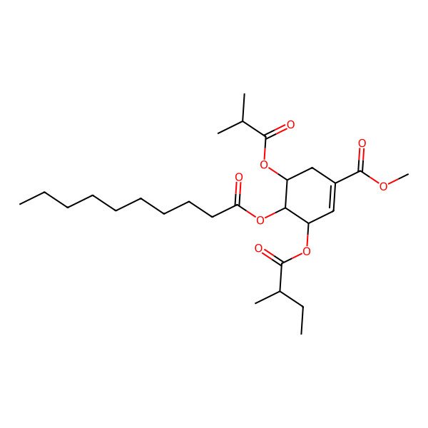 2D Structure of methyl (3R,4S,5R)-4-decanoyloxy-3-[(2R)-2-methylbutanoyl]oxy-5-(2-methylpropanoyloxy)cyclohexene-1-carboxylate