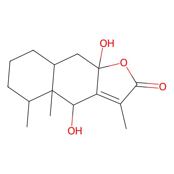 2D Structure of (4S,4aR,5S,8aR,9aR)-4,9a-dihydroxy-3,4a,5-trimethyl-5,6,7,8,8a,9-hexahydro-4H-benzo[f][1]benzofuran-2-one
