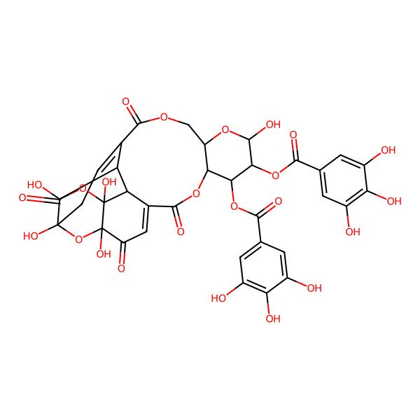 2D Structure of [1,3,12,21,23-Pentahydroxy-4,7,17,24-tetraoxo-11-(3,4,5-trihydroxybenzoyl)oxy-2,8,13,16,22-pentaoxahexacyclo[16.5.2.03,21.06,20.09,14.019,23]pentacosa-5,18(25)-dien-10-yl] 3,4,5-trihydroxybenzoate