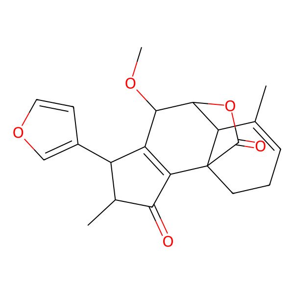 2D Structure of 5-(Furan-3-yl)-7-methoxy-4,10-dimethyl-15-oxatetracyclo[6.5.2.01,9.02,6]pentadeca-2(6),10-diene-3,14-dione