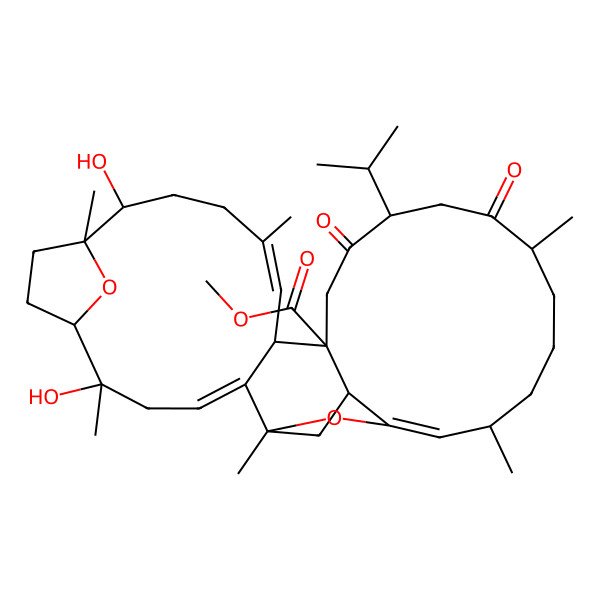 2D Structure of Methyl 5,10-dihydroxy-1,5,9,13,22,26-hexamethyl-18,21-dioxo-19-propan-2-yl-31,32-dioxapentacyclo[26.2.1.16,9.02,15.016,29]dotriaconta-2,13,27-triene-16-carboxylate