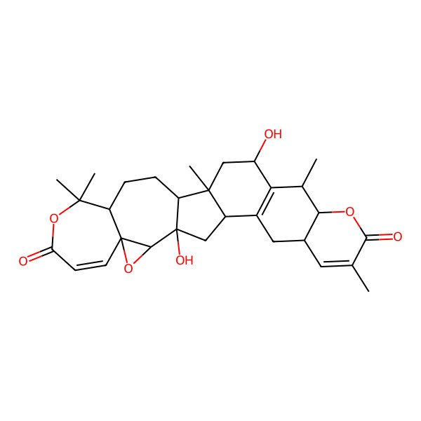 2D Structure of 14,27-Dihydroxy-1,6,6,21,25-pentamethyl-7,12,23-trioxaheptacyclo[14.12.0.02,14.05,11.011,13.017,26.019,24]octacosa-9,17(26),20-triene-8,22-dione