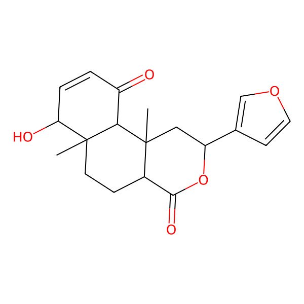 2D Structure of (2S,4aR,6aR,7R,10aS,10bS)-2-(furan-3-yl)-7-hydroxy-6a,10b-dimethyl-2,4a,5,6,7,10a-hexahydro-1H-benzo[f]isochromene-4,10-dione
