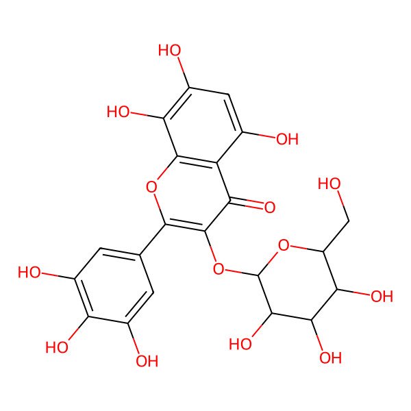 2D Structure of 5,7,8-trihydroxy-3-[(2S,3R,4R,5S,6R)-3,4,5-trihydroxy-6-(hydroxymethyl)oxan-2-yl]oxy-2-(3,4,5-trihydroxyphenyl)chromen-4-one