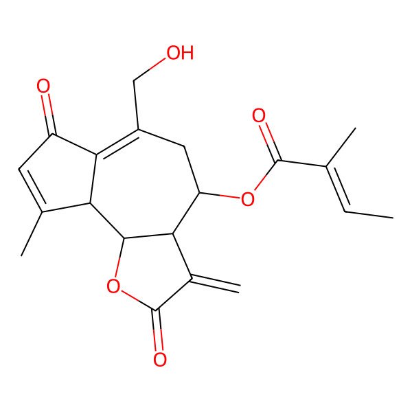 2D Structure of [(3aR,4R,9aS,9bR)-6-(hydroxymethyl)-9-methyl-3-methylidene-2,7-dioxo-4,5,9a,9b-tetrahydro-3aH-azuleno[4,5-b]furan-4-yl] (E)-2-methylbut-2-enoate