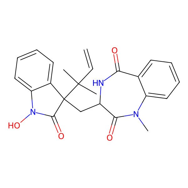 2D Structure of 3-((1-Hydroxy-3-(2-methylbut-3-en-2-yl)-2-oxoindolin-3-yl)methyl)-1-methyl-3,4-dihydrobenzo[e][1,4]diazepine-2,5-dione