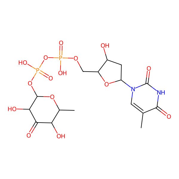 2D Structure of [(2R,5R)-3,5-dihydroxy-6-methyl-4-oxooxan-2-yl] [hydroxy-[[(2R,3S,5R)-3-hydroxy-5-(5-methyl-2,4-dioxopyrimidin-1-yl)oxolan-2-yl]methoxy]phosphoryl] hydrogen phosphate