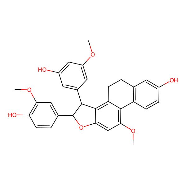 2D Structure of 3-(3-Hydroxy-5-methoxyphenyl)-2-(4-hydroxy-3-methoxyphenyl)-10-methoxy-2,3,4,5-tetrahydronaphtho[2,1-e][1]benzofuran-7-ol