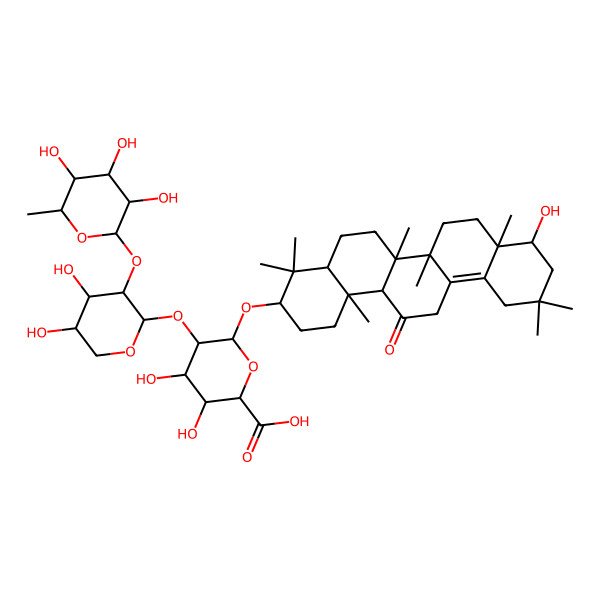 2D Structure of (2S,3S,4S,5R,6R)-6-[[(3S,4aR,6aR,6bS,8aR,9S,14aR,14bS)-9-hydroxy-4,4,6a,6b,8a,11,11,14b-octamethyl-14-oxo-2,3,4a,5,6,7,8,9,10,12,13,14a-dodecahydro-1H-picen-3-yl]oxy]-5-[(2S,3R,4S,5R)-4,5-dihydroxy-3-[(2S,3R,4R,5R,6S)-3,4,5-trihydroxy-6-methyloxan-2-yl]oxyoxan-2-yl]oxy-3,4-dihydroxyoxane-2-carboxylic acid