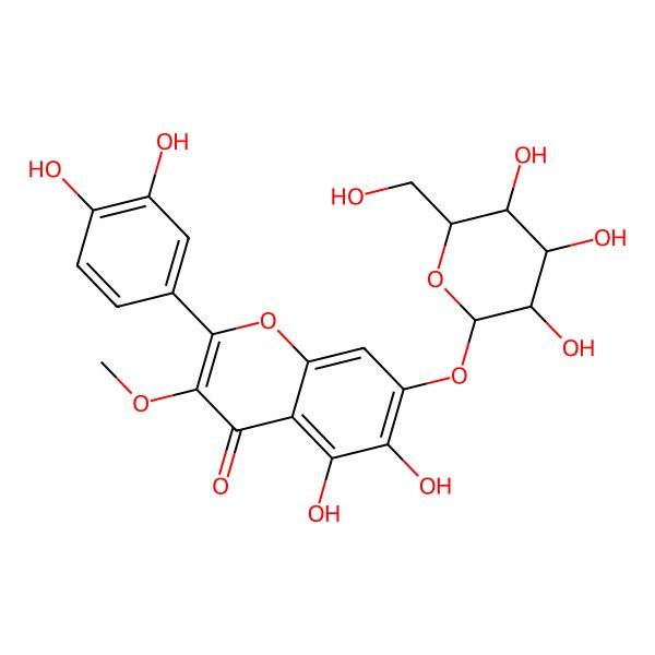2D Structure of 2-(3,4-dihydroxyphenyl)-5,6-dihydroxy-3-methoxy-7-[(2R,3R,4S,5S,6R)-3,4,5-trihydroxy-6-(hydroxymethyl)oxan-2-yl]oxychromen-4-one