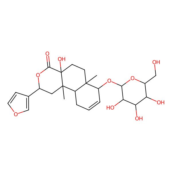 2D Structure of 2-(furan-3-yl)-4a-hydroxy-6a,10b-dimethyl-7-[3,4,5-trihydroxy-6-(hydroxymethyl)oxan-2-yl]oxy-2,5,6,7,10,10a-hexahydro-1H-benzo[f]isochromen-4-one