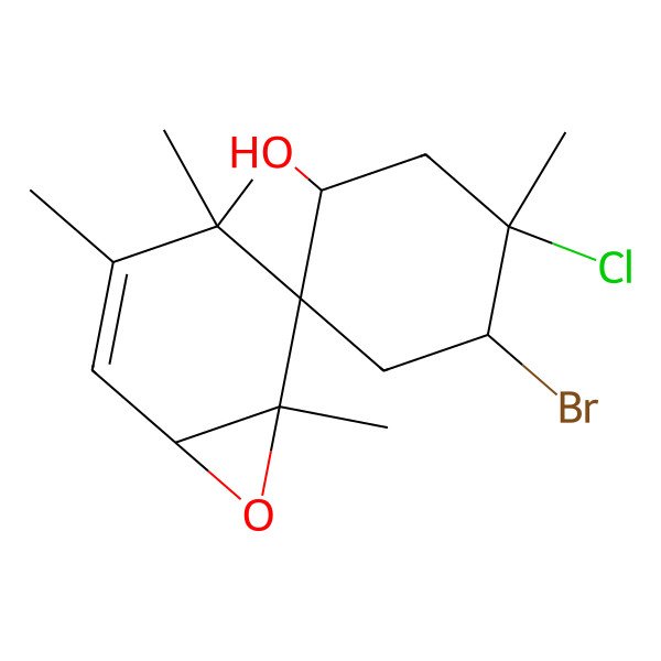 2D Structure of (1R,1'S,4'S,5R,5'S,6S)-4'-bromo-5'-chloro-3,4,4,5',6-pentamethylspiro[7-oxabicyclo[4.1.0]hept-2-ene-5,2'-cyclohexane]-1'-ol