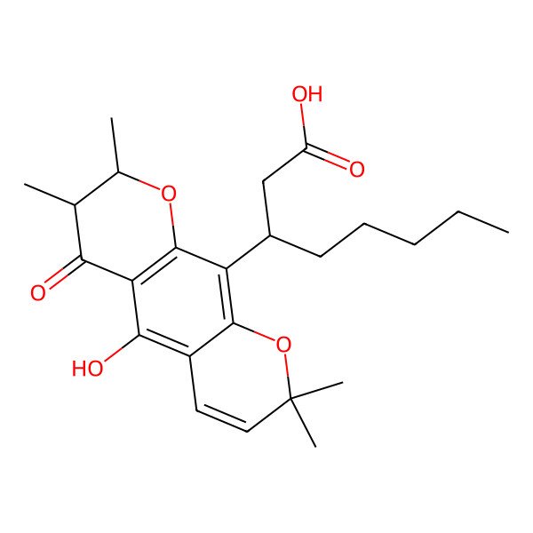 2D Structure of (3R)-3-[(7R,8S)-5-hydroxy-2,2,7,8-tetramethyl-6-oxo-7,8-dihydropyrano[3,2-g]chromen-10-yl]octanoic acid