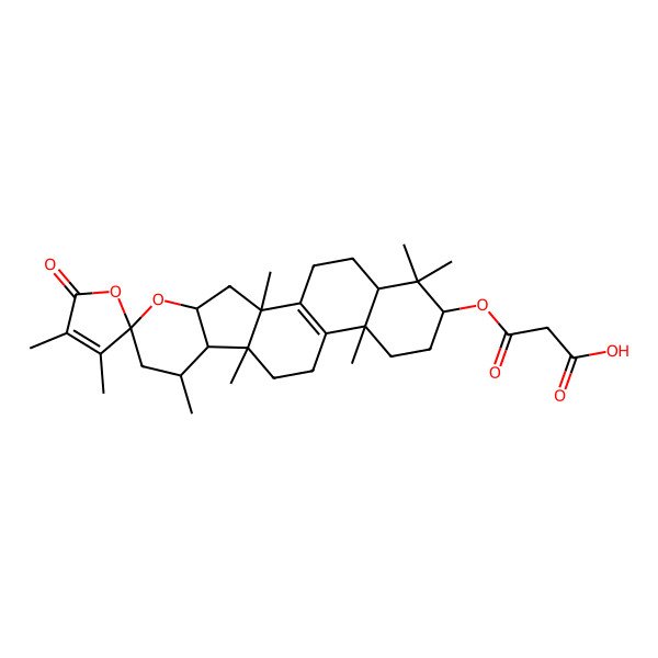 2D Structure of 3-(2,3',4',8,10,14,18,18-Octamethyl-5'-oxospiro[5-oxapentacyclo[11.8.0.02,10.04,9.014,19]henicos-1(13)-ene-6,2'-furan]-17-yl)oxy-3-oxopropanoic acid