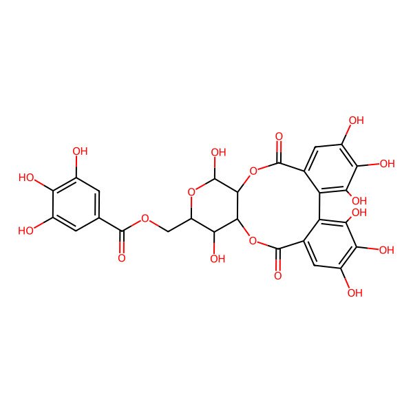 2D Structure of (3,4,5,11,14,20,21,22-Octahydroxy-8,17-dioxo-9,12,16-trioxatetracyclo[16.4.0.02,7.010,15]docosa-1(22),2,4,6,18,20-hexaen-13-yl)methyl 3,4,5-trihydroxybenzoate