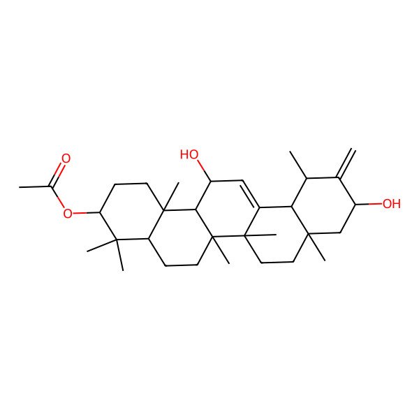 2D Structure of [(3S,4aR,6aR,6bS,8aS,10S,12S,12aS,14S,14aR,14bS)-10,14-dihydroxy-4,4,6a,6b,8a,12,14b-heptamethyl-11-methylidene-1,2,3,4a,5,6,7,8,9,10,12,12a,14,14a-tetradecahydropicen-3-yl] acetate