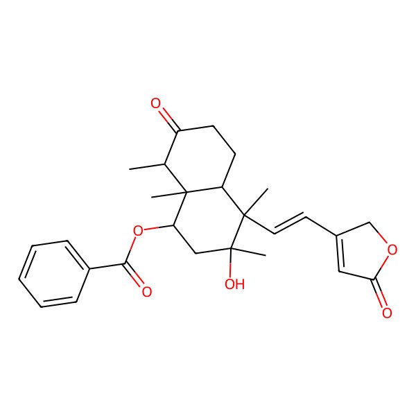 2D Structure of [(1S,3S,4R,4aS,8S,8aR)-3-hydroxy-3,4,8,8a-tetramethyl-7-oxo-4-[(E)-2-(5-oxo-2H-furan-3-yl)ethenyl]-1,2,4a,5,6,8-hexahydronaphthalen-1-yl] benzoate