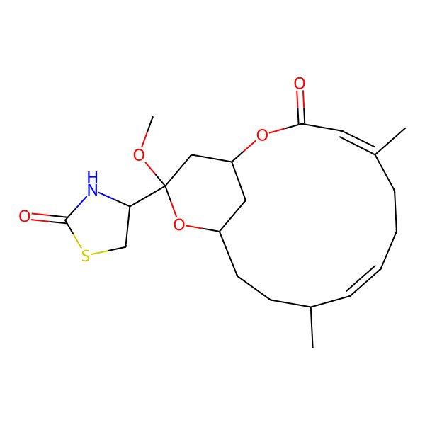 2D Structure of 4-(15-Methoxy-5,10-dimethyl-3-oxo-2,14-dioxabicyclo[11.3.1]heptadeca-4,8-dien-15-yl)-1,3-thiazolidin-2-one