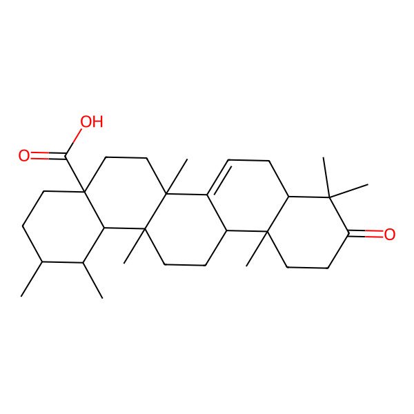 2D Structure of 1,2,6a,9,9,12a,14a-Heptamethyl-10-oxo-1,2,3,4,5,6,6a,8,8a,11,12,13,14,14b-tetradecahydropicene-4a-carboxylic acid 2D Structure of 1,2,6a,9,9,12a,14a-Heptamethyl-10-oxo-1,2,3,4,5,6,6a,8,8a,11,12,13,14,14b-tetradecahydropicene-4a-carboxylic acid