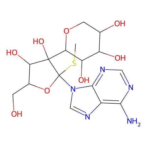 2D Structure of (3R,4S,5R)-2-[(2S,3S,4R,5R)-2-(6-aminopurin-9-yl)-3,4-dihydroxy-5-(hydroxymethyl)-2-methylsulfanyloxolan-3-yl]oxane-3,4,5-triol