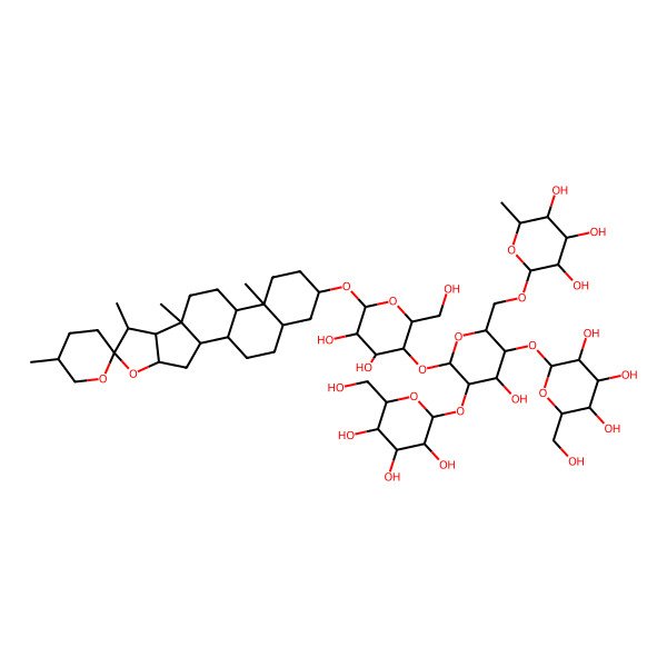 2D Structure of (2R,3R,4S,5S,6R)-2-[[(2R,3S,4S,5R,6S)-6-[(2R,3S,4R,5R,6R)-4,5-dihydroxy-2-(hydroxymethyl)-6-[(1R,2S,4S,5'S,6R,7S,8R,9S,12S,13S,16S,18R)-5',7,9,13-tetramethylspiro[5-oxapentacyclo[10.8.0.02,9.04,8.013,18]icosane-6,2'-oxane]-16-yl]oxyoxan-3-yl]oxy-4-hydroxy-3-[(2S,3R,4S,5R,6R)-3,4,5-trihydroxy-6-(hydroxymethyl)oxan-2-yl]oxy-5-[(2S,3R,4S,5S,6R)-3,4,5-trihydroxy-6-(hydroxymethyl)oxan-2-yl]oxyoxan-2-yl]methoxy]-6-methyloxane-3,4,5-triol