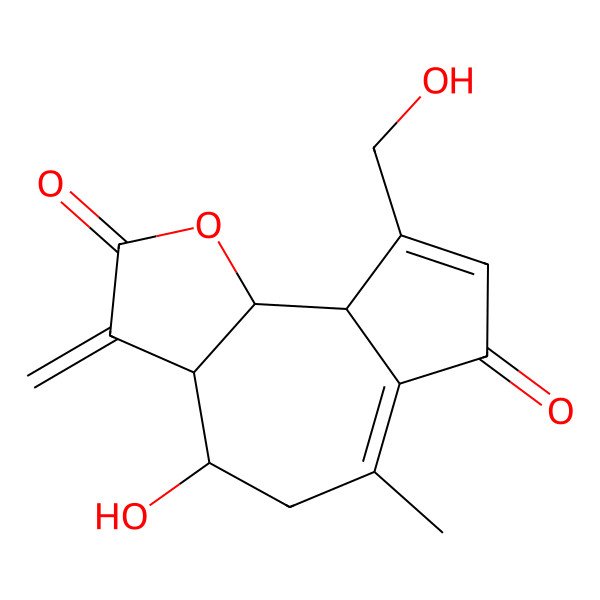 2D Structure of (3aS,4R,9aR,9bS)-4-hydroxy-9-(hydroxymethyl)-6-methyl-3-methylidene-4,5,9a,9b-tetrahydro-3aH-azuleno[4,5-b]furan-2,7-dione
