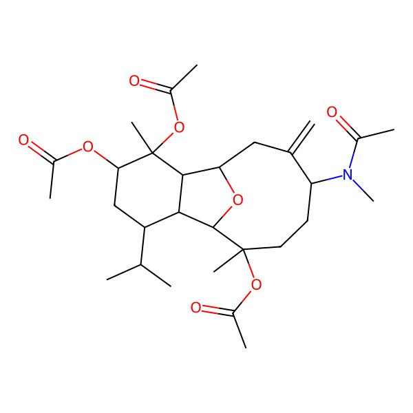 2D Structure of [12-[Acetyl(methyl)amino]-3,9-diacetyloxy-3,9-dimethyl-13-methylidene-6-propan-2-yl-15-oxatricyclo[6.6.1.02,7]pentadecan-4-yl] acetate
