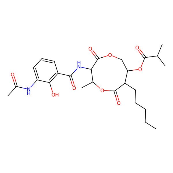 2D Structure of [(2R,3S,7R,8R)-3-[(3-acetamido-2-hydroxybenzoyl)amino]-2-methyl-4,9-dioxo-8-pentyl-1,5-dioxonan-7-yl] 2-methylpropanoate