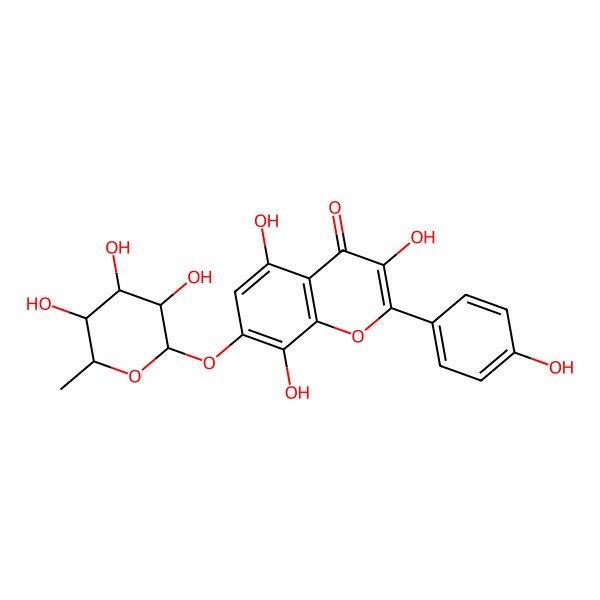 2D Structure of 3,5,8-trihydroxy-2-(4-hydroxyphenyl)-7-[(2S,3S,4R,5R,6S)-3,4,5-trihydroxy-6-methyloxan-2-yl]oxychromen-4-one