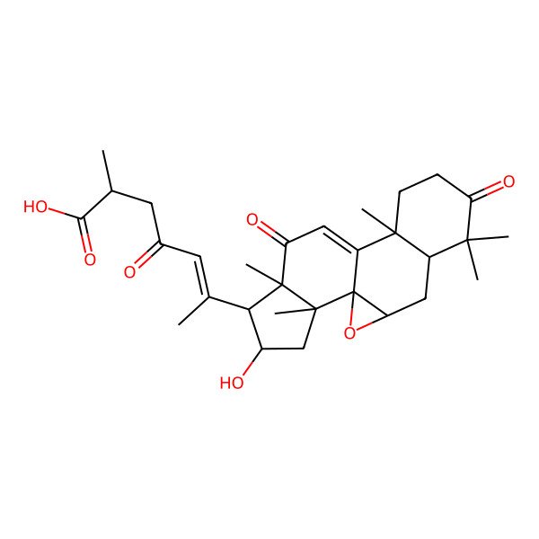 2D Structure of (Z,2R)-6-[(1S,3R,5S,10R,14S,15S,16S,18S)-16-hydroxy-6,6,10,14,18-pentamethyl-7,13-dioxo-2-oxapentacyclo[9.7.0.01,3.05,10.014,18]octadec-11-en-15-yl]-2-methyl-4-oxohept-5-enoic acid