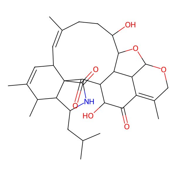 2D Structure of 7,23-Dihydroxy-4,15,16,20-tetramethyl-13-(2-methylpropyl)-2,27-dioxa-12-azahexacyclo[22.2.1.05,26.08,25.010,14.010,18]heptacosa-4,16,19-triene-6,9,11-trione