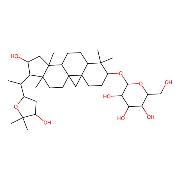 2D Structure of (2R,3R,4S,5R,6R)-2-[[(1S,3R,6S,8R,11S,12S,14S,15R,16R)-14-hydroxy-15-[(1S)-1-[(2R,4S)-4-hydroxy-5,5-dimethyloxolan-2-yl]ethyl]-7,7,12,16-tetramethyl-6-pentacyclo[9.7.0.01,3.03,8.012,16]octadecanyl]oxy]-6-(hydroxymethyl)oxane-3,4,5-triol
