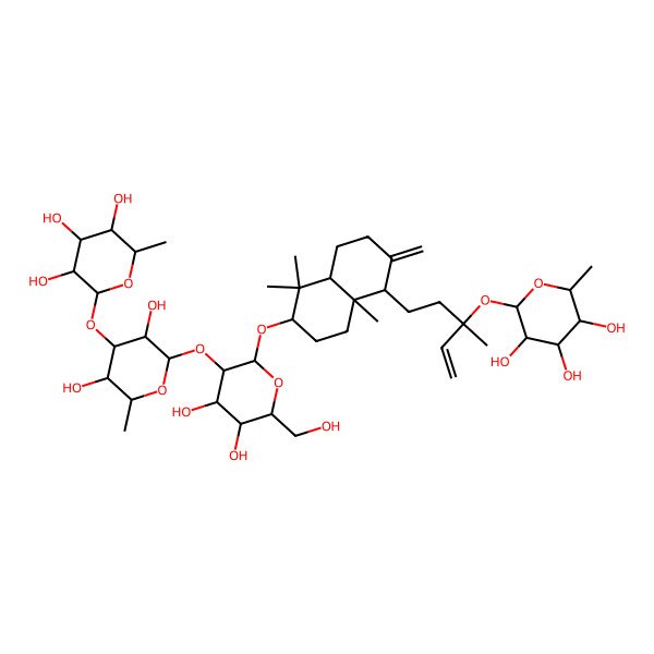 2D Structure of (2S,3S,4R,5S,6S)-2-[(2S,3R,4R,5S,6S)-2-[(2R,3R,4S,5S,6R)-2-[[(2S,4aR,5S,8aR)-1,1,4a-trimethyl-6-methylidene-5-[(3R)-3-methyl-3-[(2S,3R,4R,5R,6S)-3,4,5-trihydroxy-6-methyloxan-2-yl]oxypent-4-enyl]-3,4,5,7,8,8a-hexahydro-2H-naphthalen-2-yl]oxy]-4,5-dihydroxy-6-(hydroxymethyl)oxan-3-yl]oxy-3,5-dihydroxy-6-methyloxan-4-yl]oxy-6-methyloxane-3,4,5-triol