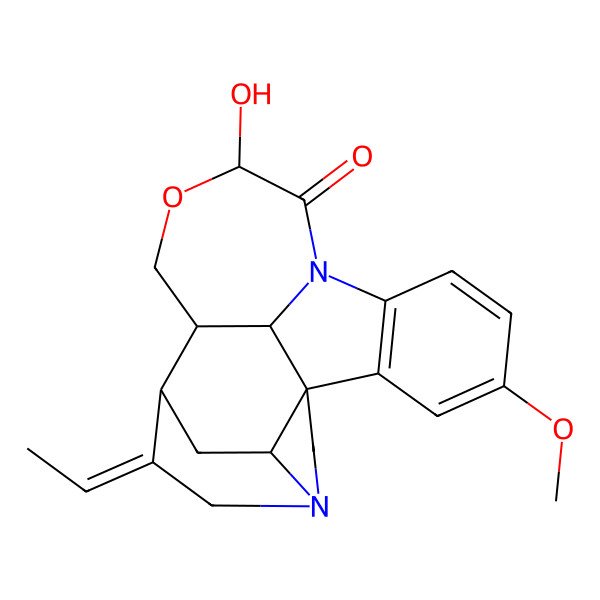 2D Structure of (1S,10R,13S,14S,20R,22R)-15-ethylidene-10-hydroxy-4-methoxy-11-oxa-8,17-diazahexacyclo[12.5.2.11,8.02,7.017,20.013,22]docosa-2(7),3,5-trien-9-one