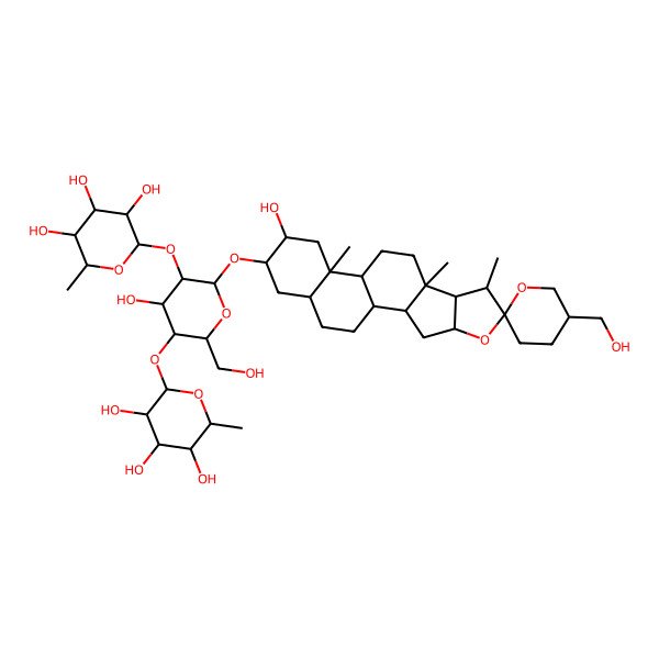 2D Structure of beta-D-Glucopyranoside, (2alpha,3beta,5alpha,25S)-2,27-dihydroxyspirostan-3-yl O-6-deoxy-alpha-L-mannopyranosyl-(1-->2)-O-[6-deoxy-alpha-L-mannopyranosyl-(1-->4)]-