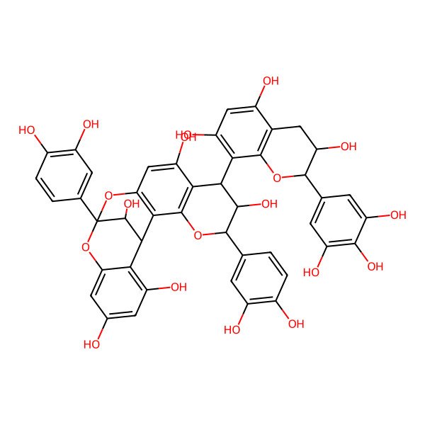 2D Structure of 5,13-bis(3,4-dihydroxyphenyl)-7-[3,5,7-trihydroxy-2-(3,4,5-trihydroxyphenyl)-3,4-dihydro-2H-chromen-8-yl]-4,12,14-trioxapentacyclo[11.7.1.02,11.03,8.015,20]henicosa-2(11),3(8),9,15,17,19-hexaene-6,9,17,19,21-pentol
