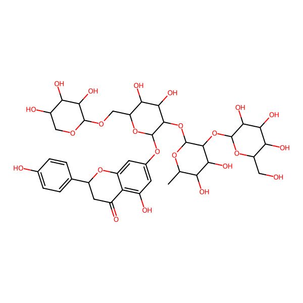 2D Structure of (2S)-7-[(2S,3R,4S,5S,6R)-3-[(2S,3R,4R,5R,6S)-4,5-dihydroxy-6-methyl-3-[(2S,3R,4S,5S,6R)-3,4,5-trihydroxy-6-(hydroxymethyl)oxan-2-yl]oxyoxan-2-yl]oxy-4,5-dihydroxy-6-[[(2S,3R,4S,5R)-3,4,5-trihydroxyoxan-2-yl]oxymethyl]oxan-2-yl]oxy-5-hydroxy-2-(4-hydroxyphenyl)-2,3-dihydrochromen-4-one