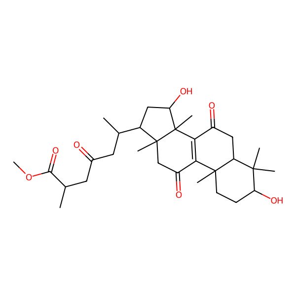 2D Structure of methyl 6-(3,15-dihydroxy-4,4,10,13,14-pentamethyl-7,11-dioxo-2,3,5,6,12,15,16,17-octahydro-1H-cyclopenta[a]phenanthren-17-yl)-2-methyl-4-oxoheptanoate