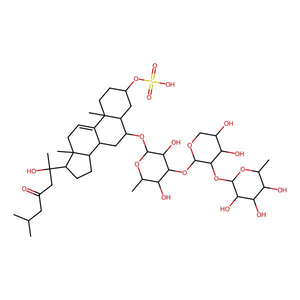 2D Structure of [(3S,5S,6S,8S,10S,13S,14S,17S)-6-[(2R,3R,4S,5R,6R)-4-[(2S,3R,4S,5R)-4,5-dihydroxy-3-[(2S,3R,4S,5S,6R)-3,4,5-trihydroxy-6-methyloxan-2-yl]oxyoxan-2-yl]oxy-3,5-dihydroxy-6-methyloxan-2-yl]oxy-17-[(2S)-2-hydroxy-6-methyl-4-oxoheptan-2-yl]-10,13-dimethyl-2,3,4,5,6,7,8,12,14,15,16,17-dodecahydro-1H-cyclopenta[a]phenanthren-3-yl] hydrogen sulfate