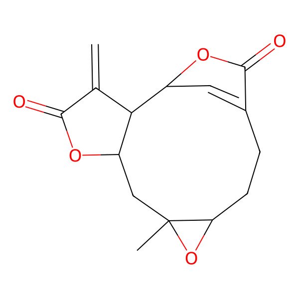 2D Structure of (1R,2R,6S,8R,10R)-8-methyl-3-methylidene-5,9,15-trioxatetracyclo[11.2.1.02,6.08,10]hexadec-13(16)-ene-4,14-dione