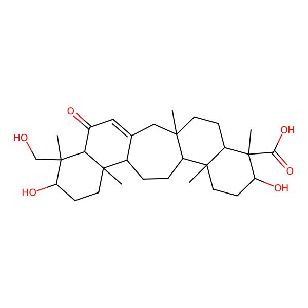 2D Structure of (3S,6R,7R,8R,11R,12S,15R,16R,19R,20S,21R)-8,19-dihydroxy-20-(hydroxymethyl)-3,7,11,16,20-pentamethyl-22-oxopentacyclo[13.8.0.03,12.06,11.016,21]tricos-1(23)-ene-7-carboxylic acid