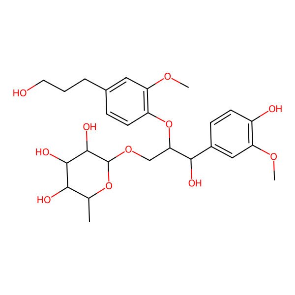 2D Structure of 2-[3-Hydroxy-3-(4-hydroxy-3-methoxyphenyl)-2-[4-(3-hydroxypropyl)-2-methoxyphenoxy]propoxy]-6-methyloxane-3,4,5-triol