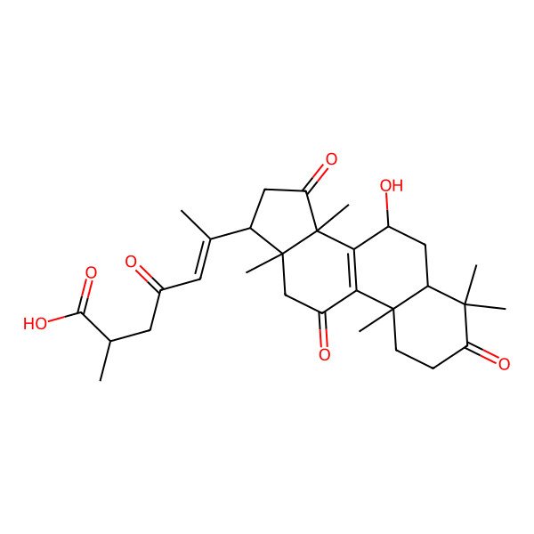 2D Structure of (E,2S)-6-[(5R,7S,10S,13R,14R,17R)-7-hydroxy-4,4,10,13,14-pentamethyl-3,11,15-trioxo-1,2,5,6,7,12,16,17-octahydrocyclopenta[a]phenanthren-17-yl]-2-methyl-4-oxohept-5-enoic acid