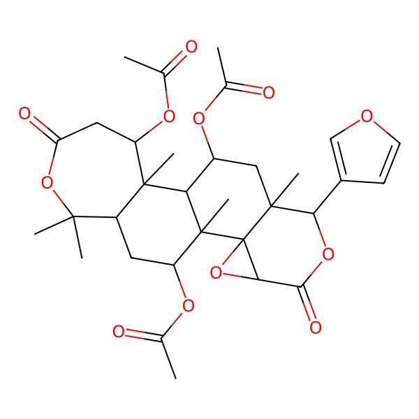 2D Structure of [(1S,2R,4S,7S,8S,10R,11R,12R,13S,18R,20R)-10,13-diacetyloxy-7-(furan-3-yl)-1,8,12,17,17-pentamethyl-5,15-dioxo-3,6,16-trioxapentacyclo[9.9.0.02,4.02,8.012,18]icosan-20-yl] acetate