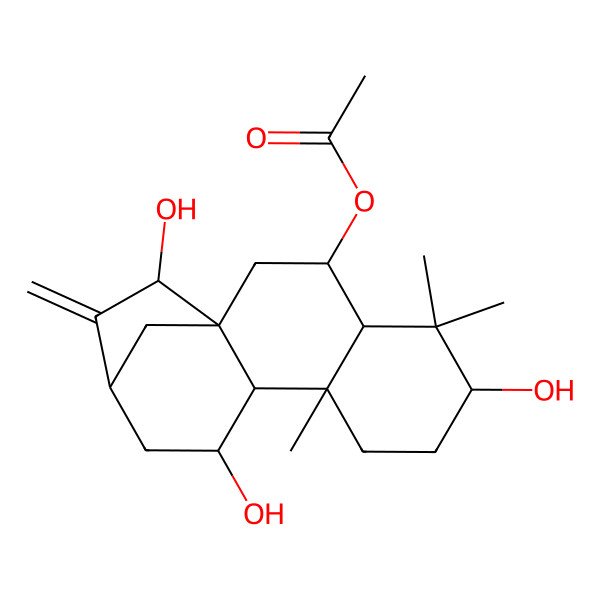 2D Structure of (6,11,15-Trihydroxy-5,5,9-trimethyl-14-methylidene-3-tetracyclo[11.2.1.01,10.04,9]hexadecanyl) acetate