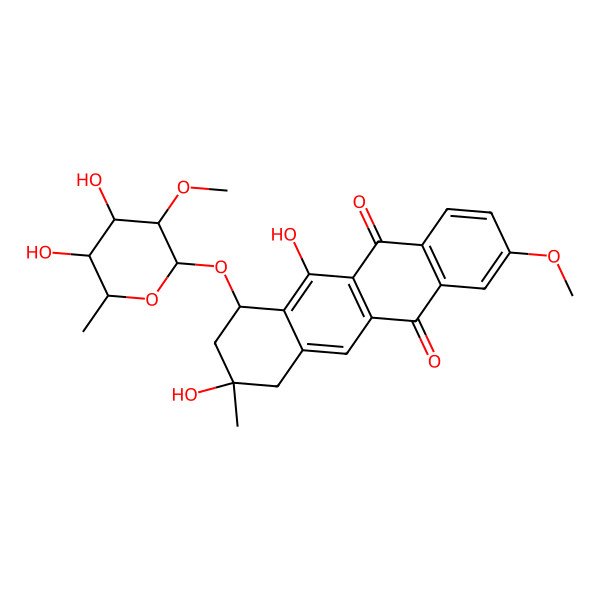 2D Structure of (7R,9R)-7-[(2R,3S,4R,5R,6S)-4,5-dihydroxy-3-methoxy-6-methyloxan-2-yl]oxy-6,9-dihydroxy-2-methoxy-9-methyl-8,10-dihydro-7H-tetracene-5,12-dione